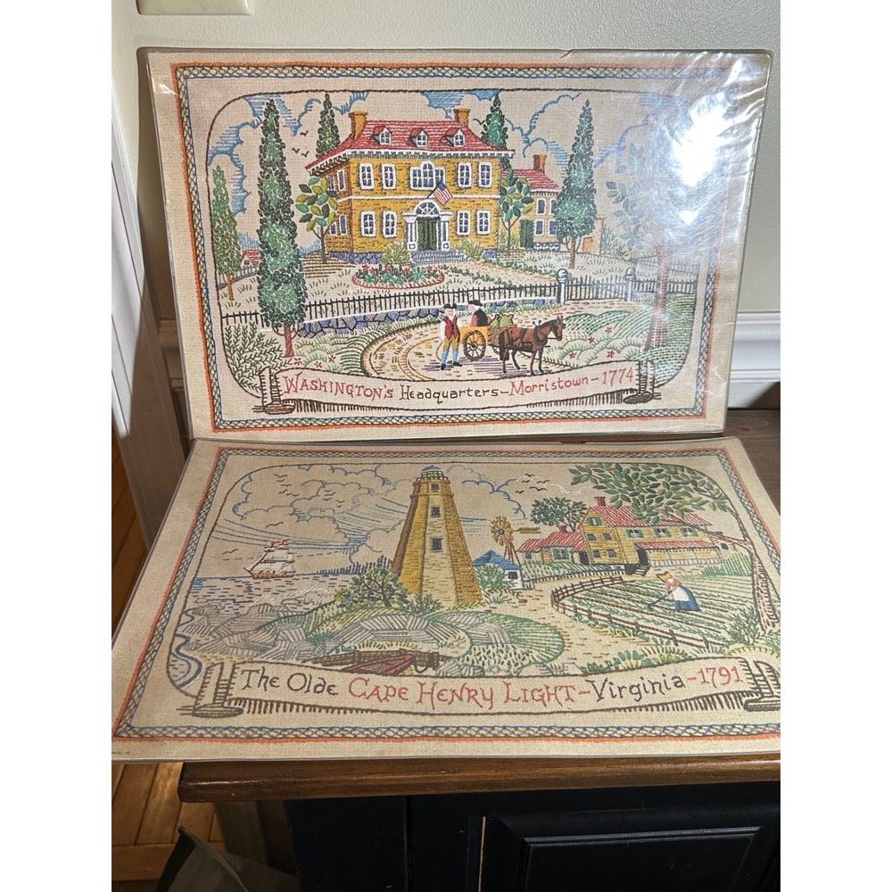 Vintage Colonial Placemats Set of 2 Washington Headquarters Cape Henry Light